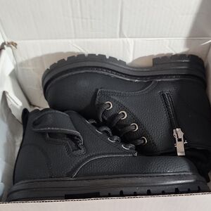 Black Size 10 1pair Kids Boots Toddlers Boys And Girls Low-top Black Leather